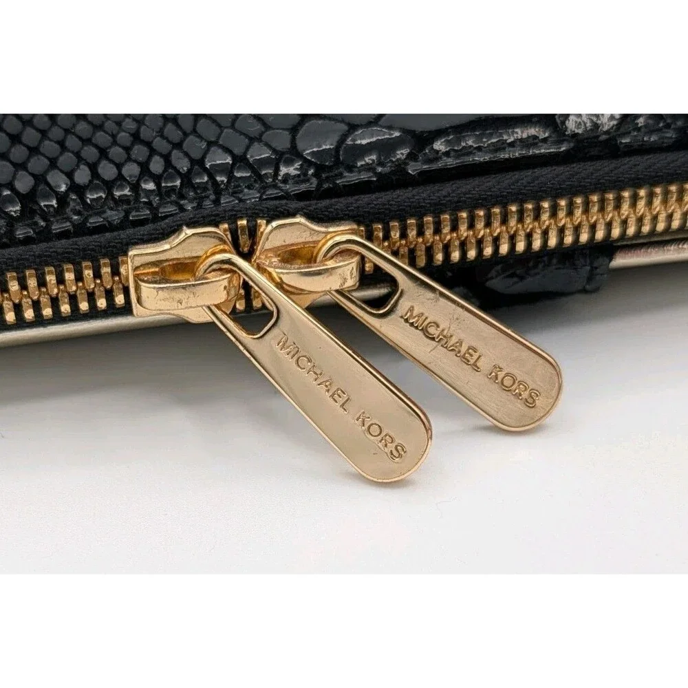 Michael Kors Black Python Embossed Zip Around iPad Folio Case Gold Hardware MK